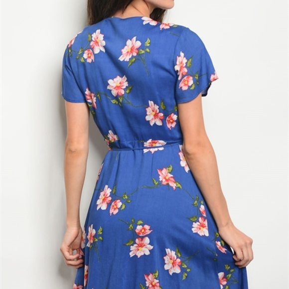 ✨ Short sleeve V-neck floral print wrap dress - Picture 6 of 6